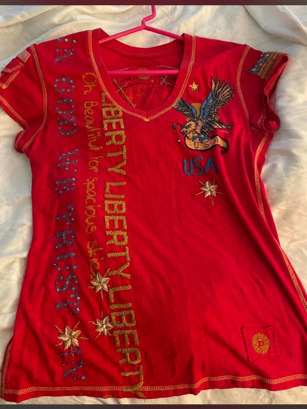 Double D Ranch collectible Liberty  God Bless America Tee embroidered M VGUC